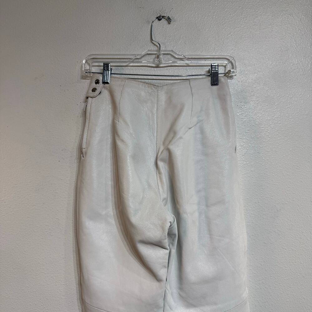 Leather Mode Cream Genuine Leather High Waist Pleated Pants Tapered Sz 8 - Picture 11 of 15